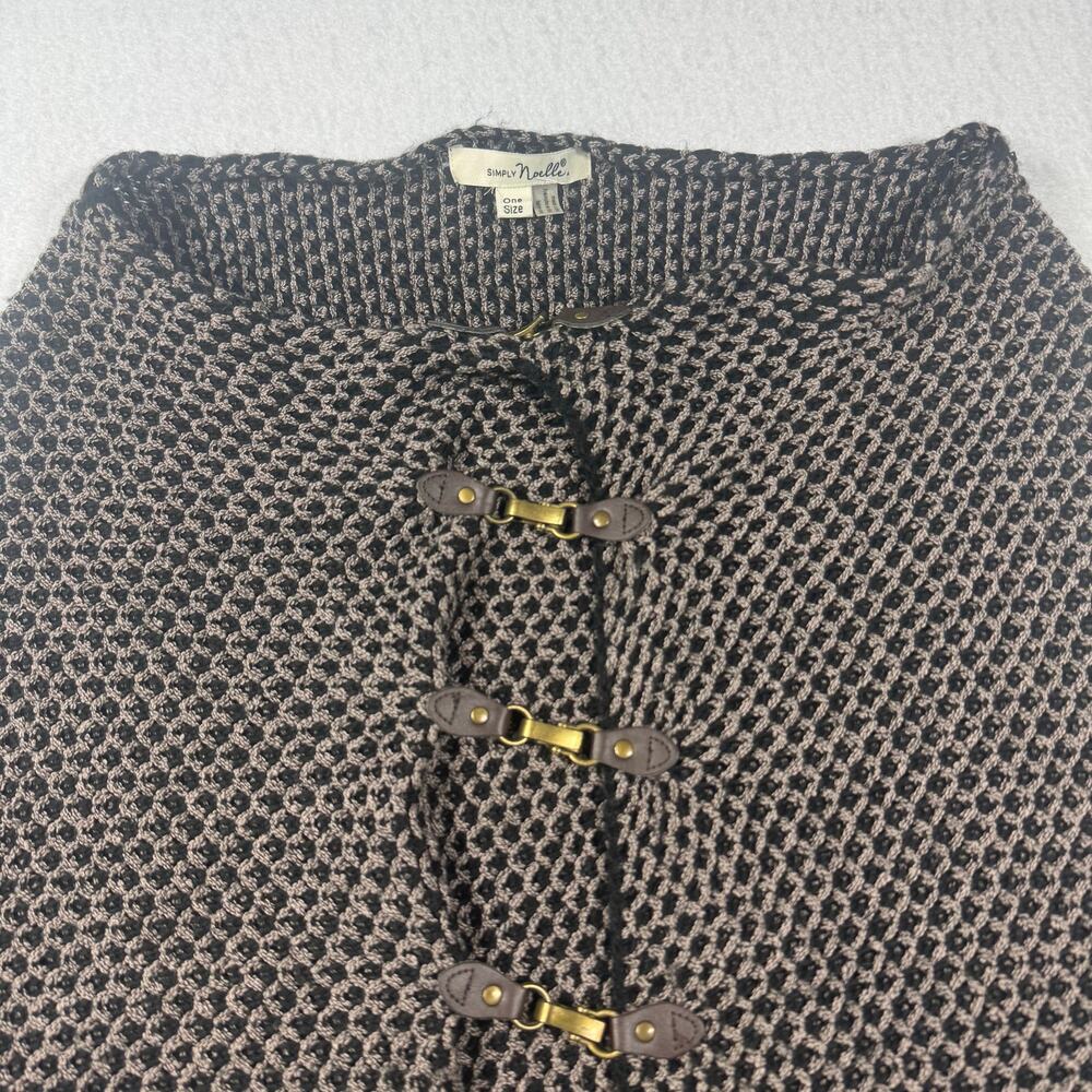 Simply Noelle Knit Poncho Cape One Size Black and Taupe Cozy Toggle Button Close